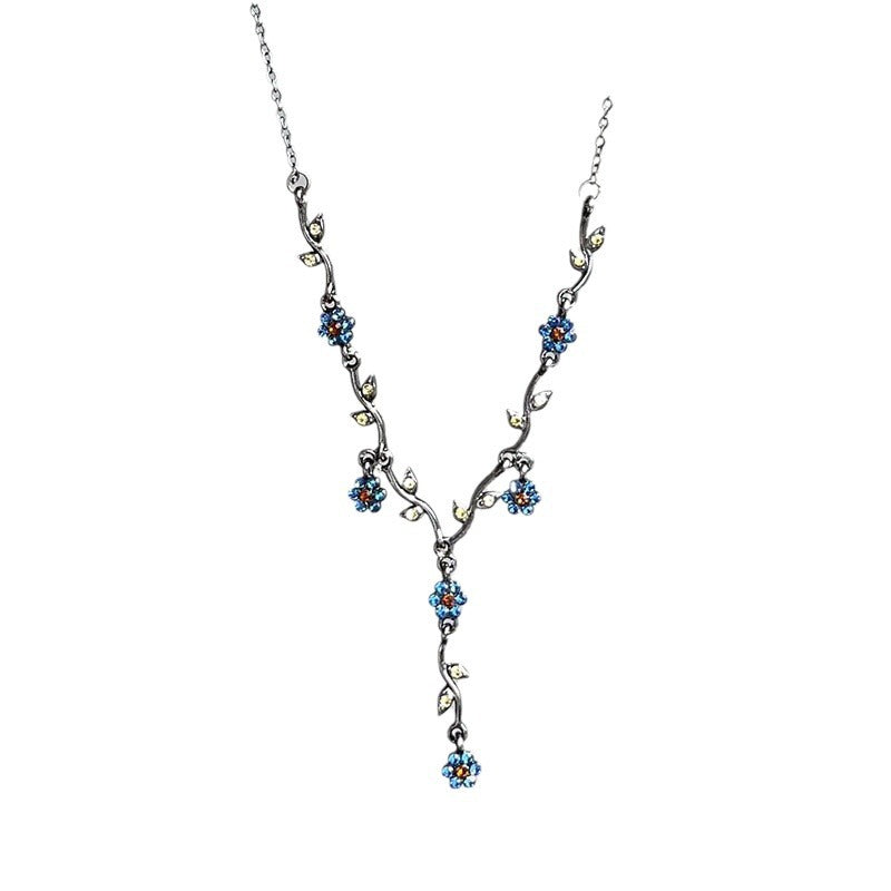 Wholesale Blue plum blossom glaze necklace French retro clavicle chain